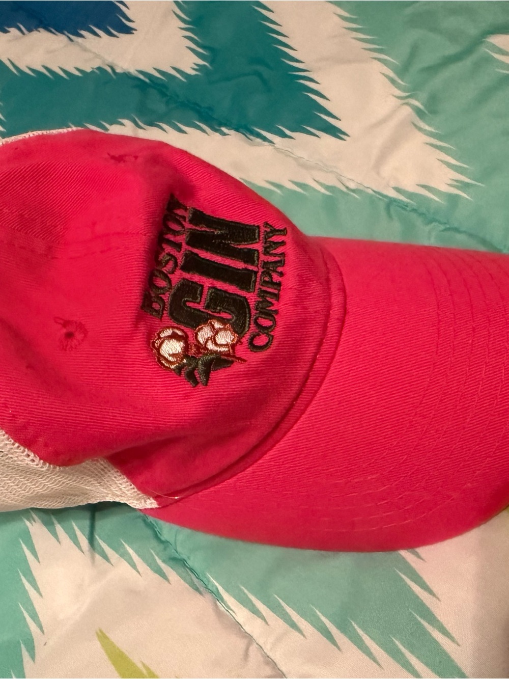 Source Unknown Pink Mesh Baseball Cap with Embroidered Floral Logo